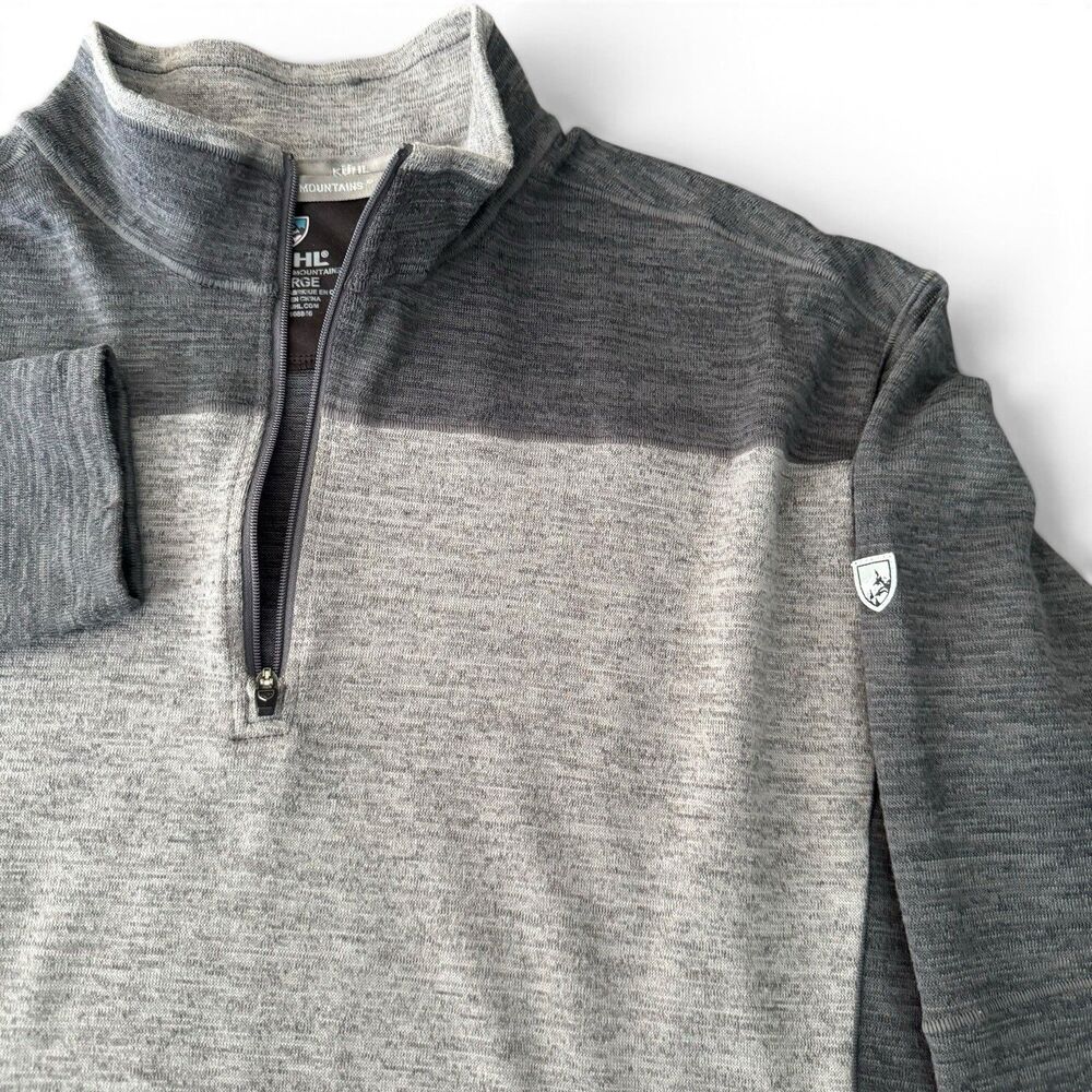 Kuhl 1/4 Zip Pullover Men XL Heather Gray Colorblock Mock Neck Outdoor Sweater - Picture 4 of 13